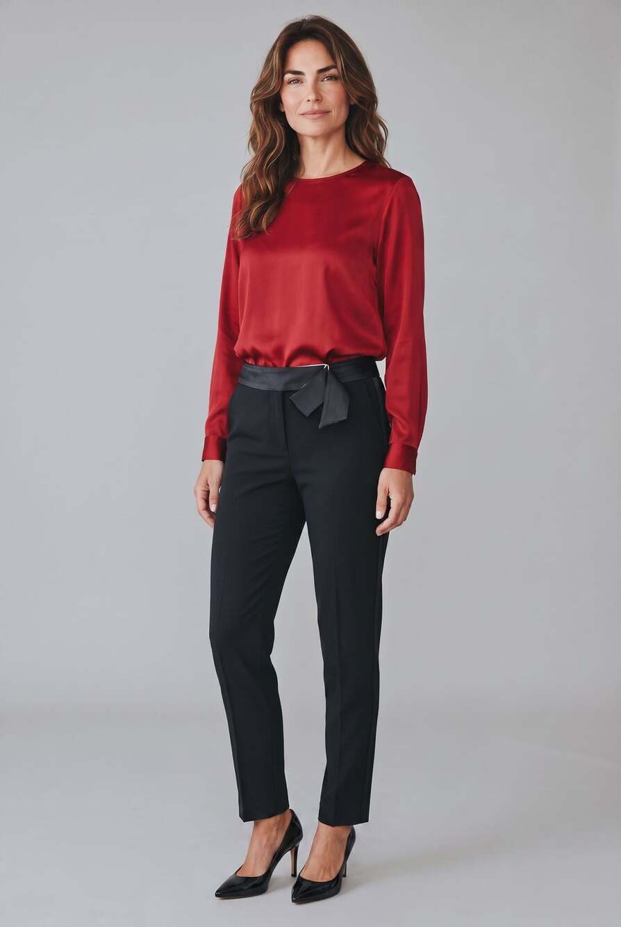 Emporio Armani Black Satin Trim Bow Waist Dress Pants